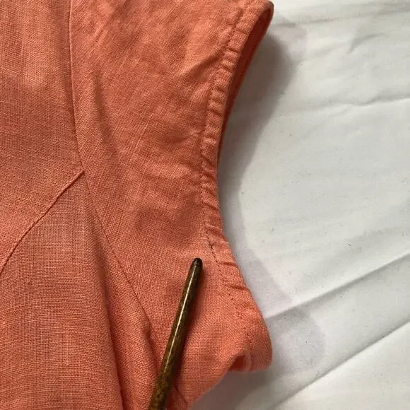 J Jill womens 8 peach orange short cap sleeve maxi linen dress minimalist travel - Picture 9 of 11